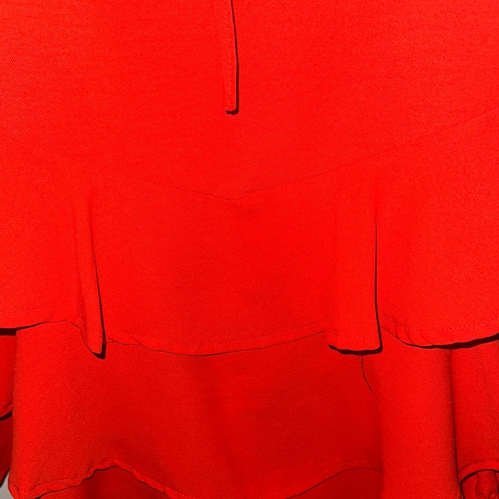 Chic Red Ruffle Mini Dress Romper - Picture 3 of 3